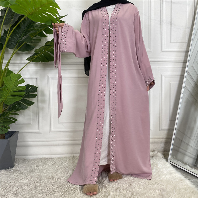 Lace Up Beaded Muslim Women Open Abaya