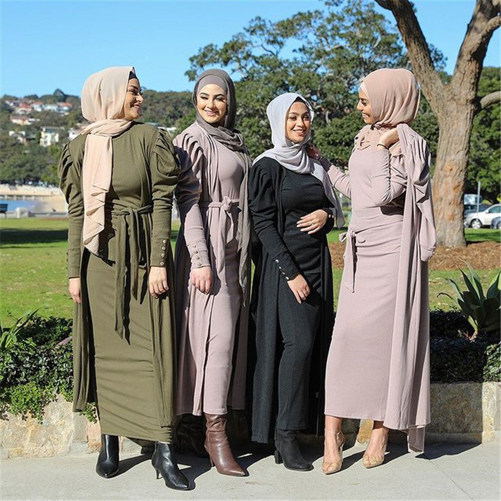Fashion Women's Solid Muslim Cardigan Abaya