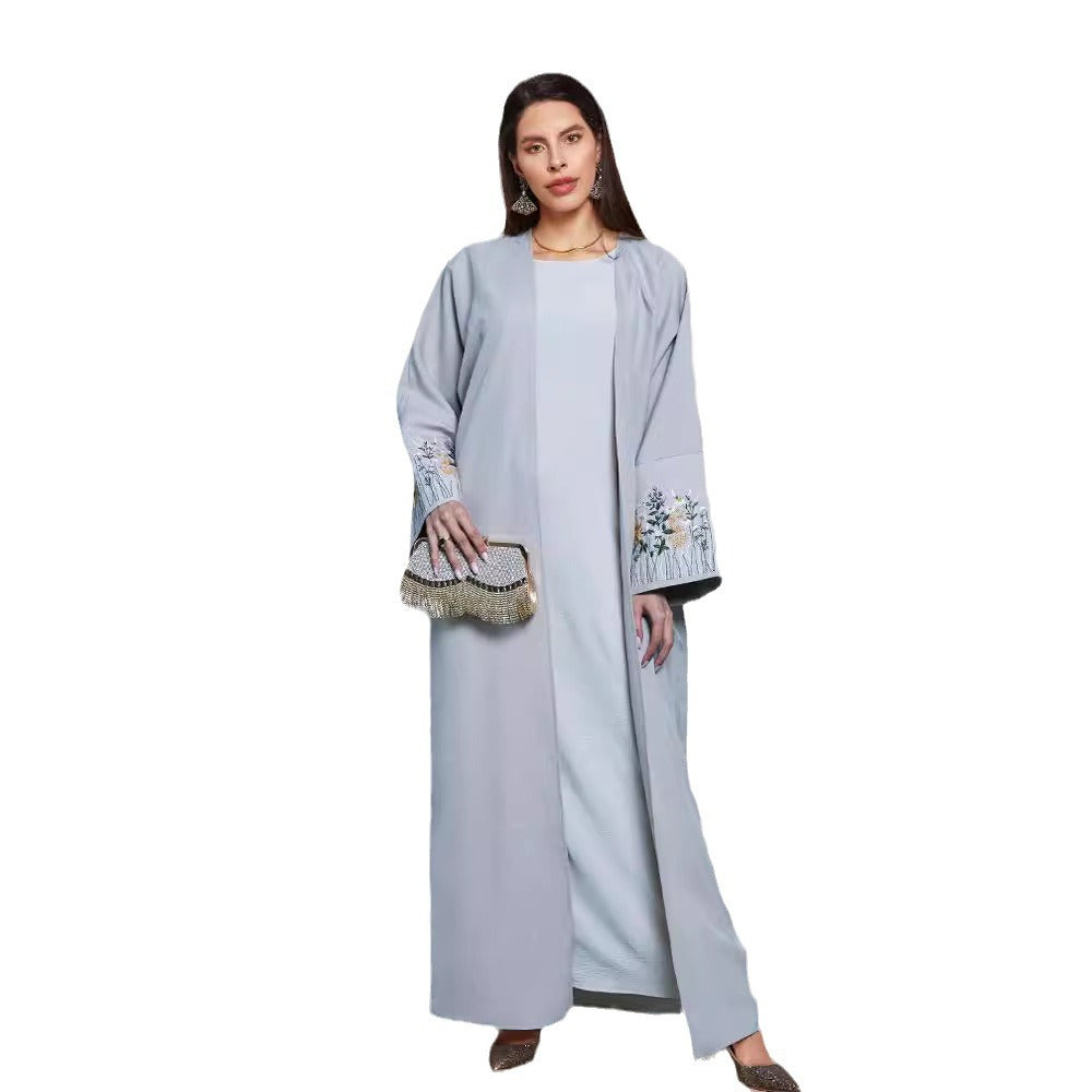 Elegant Embroidered Floral Sleeve Abaya Kaftan Dress