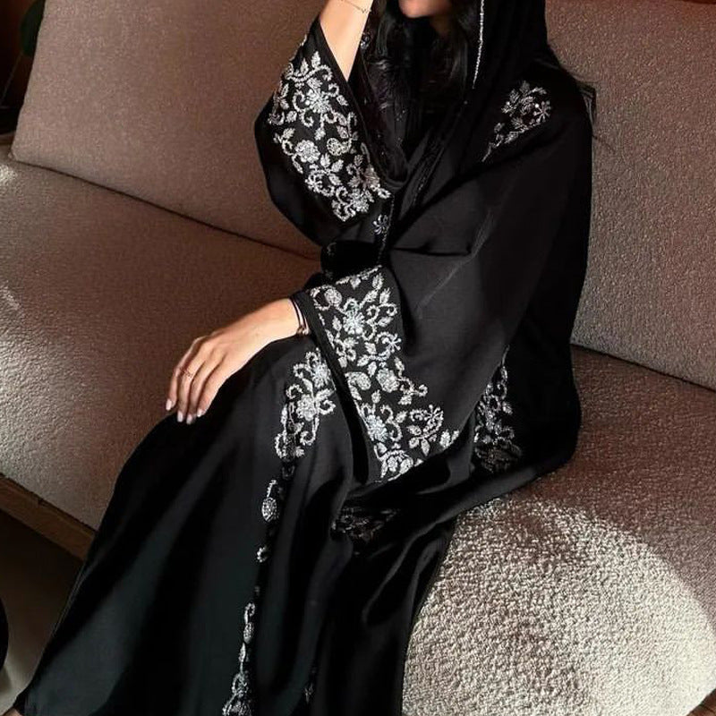 Long Sleeve Floral Embroidered Muslim Dress