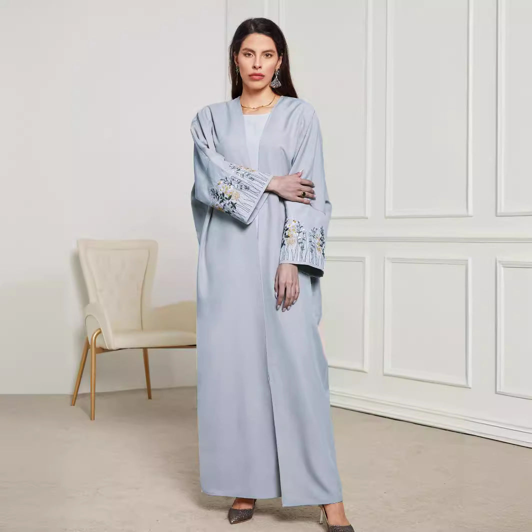 Elegant Embroidered Floral Sleeve Abaya Kaftan Dress