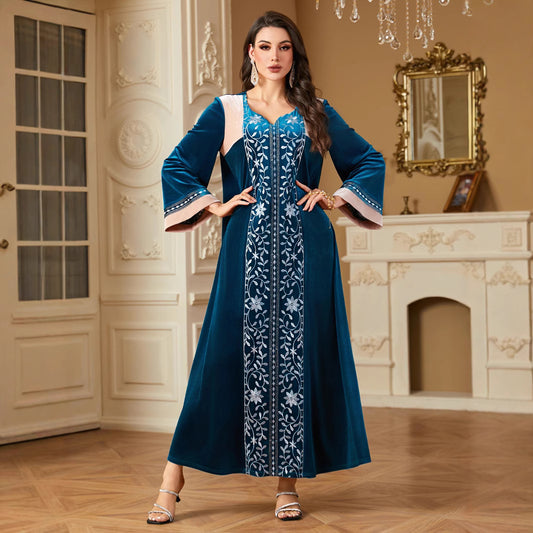 Long Embroidered Muslim Frock Styled Dress