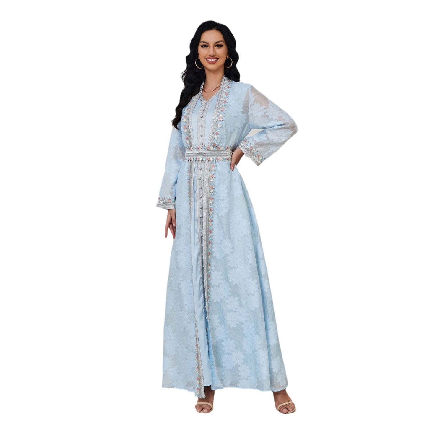 Light Blue Kaftan Abaya with Pleated Design