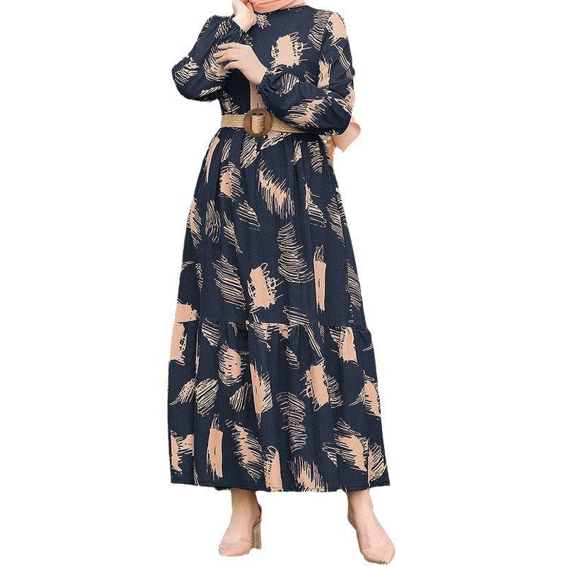 Elegant Muslim Women's Dress With Belt