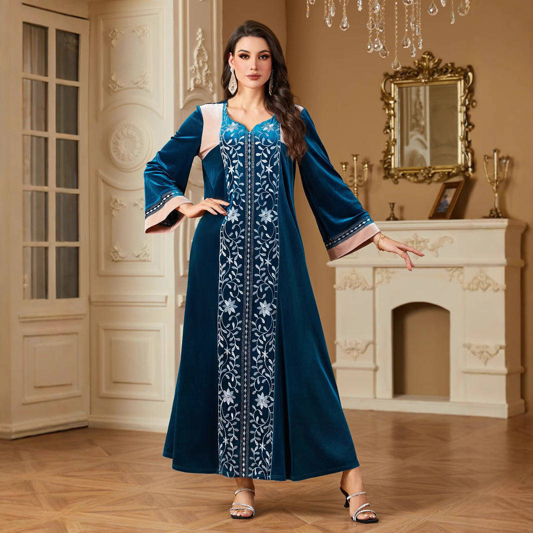 Long Embroidered Muslim Frock Styled Dress