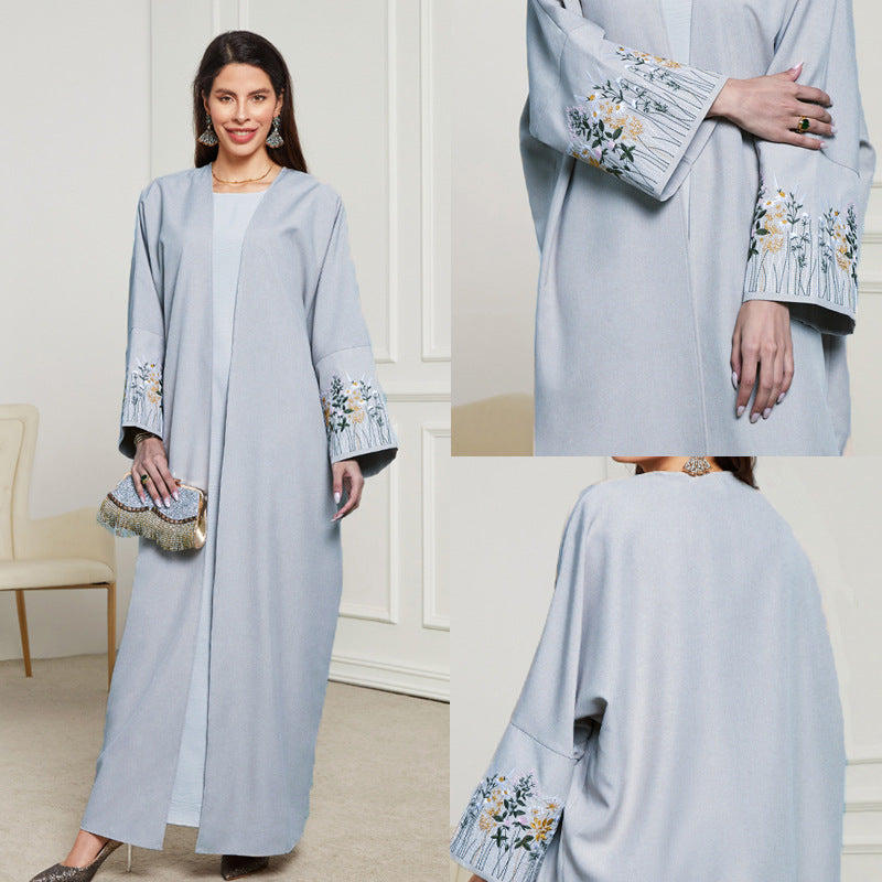 Elegant Embroidered Floral Sleeve Abaya Kaftan Dress