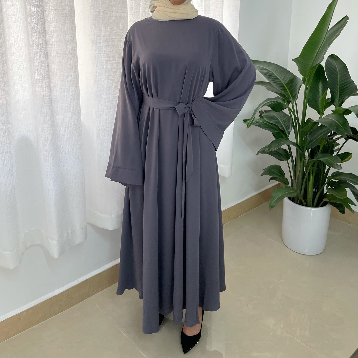 Plus Size Loose Women Waist Strap Abaya