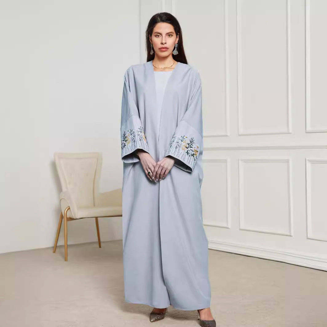 Elegant Embroidered Floral Sleeve Abaya Kaftan Dress