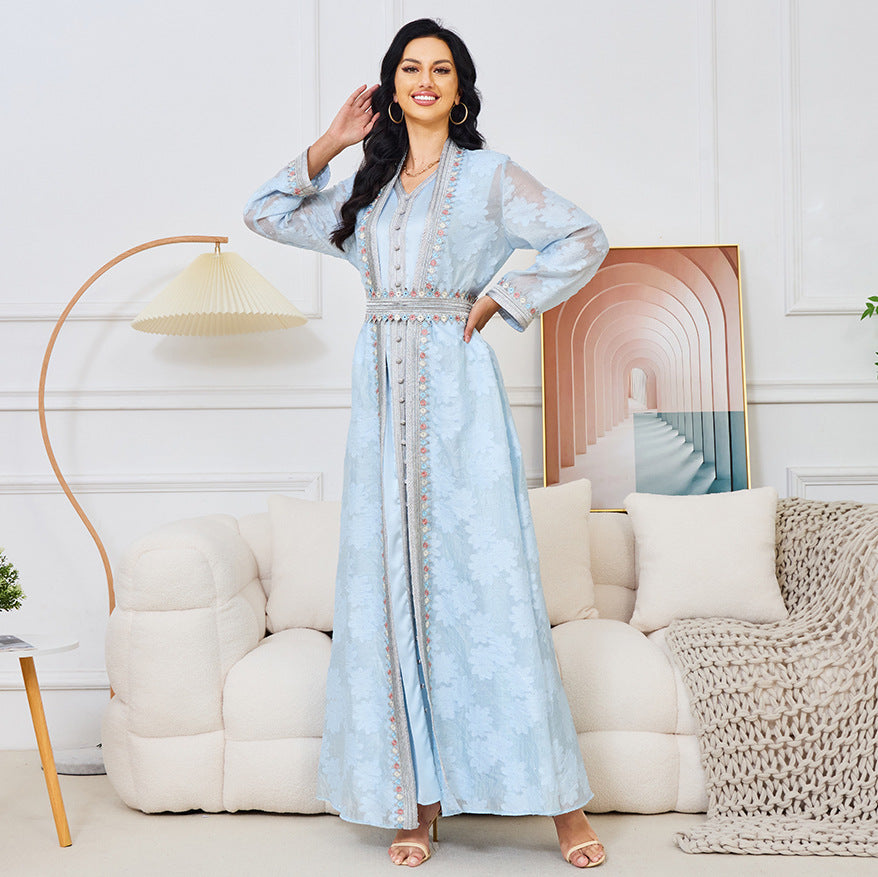 Light Blue Kaftan Abaya with Pleated Design