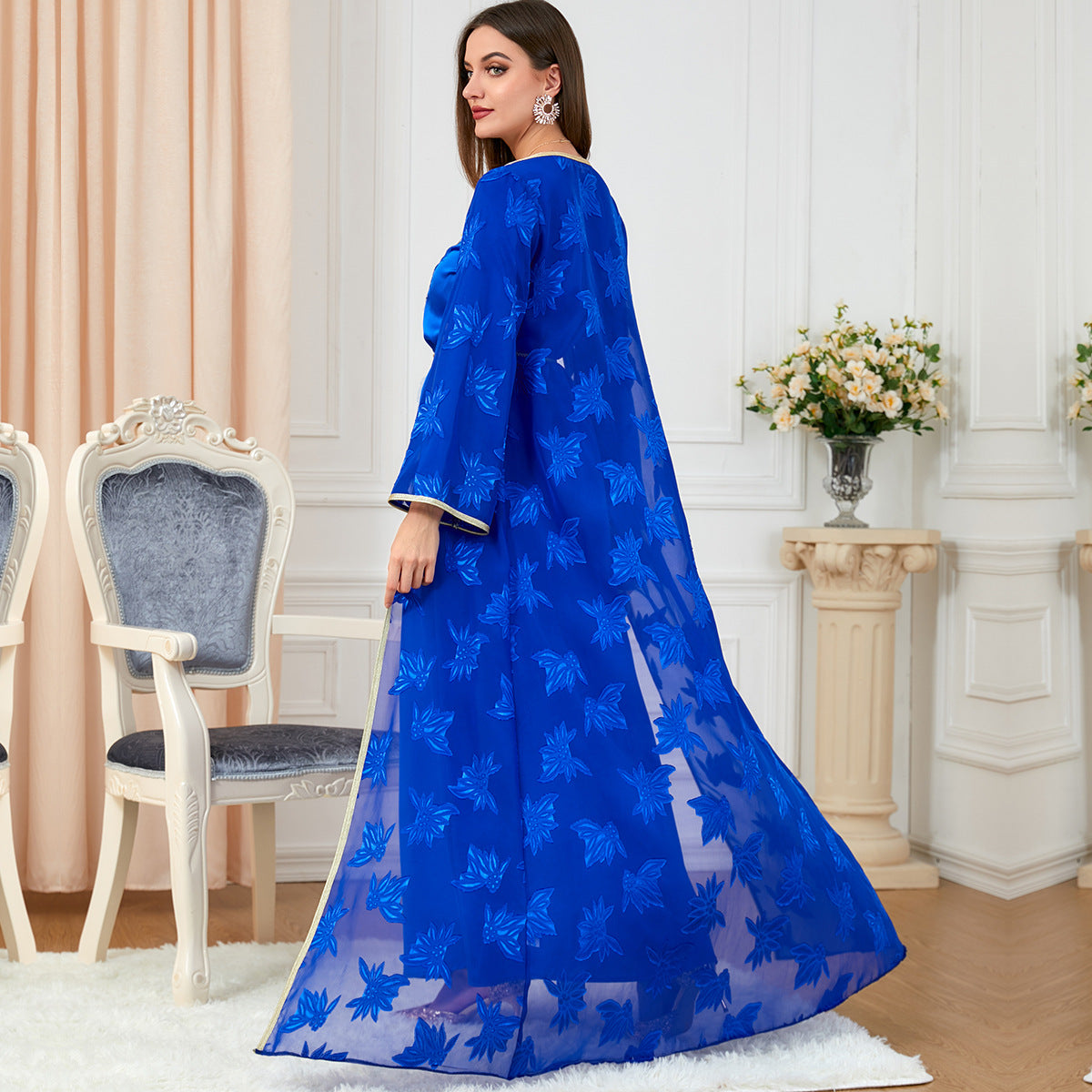 V-Neck Silk Muslim Knotted Dress
