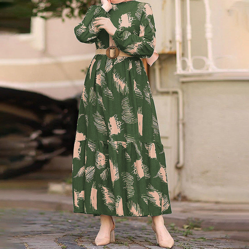 Elegant Muslim Women's Dress With Belt