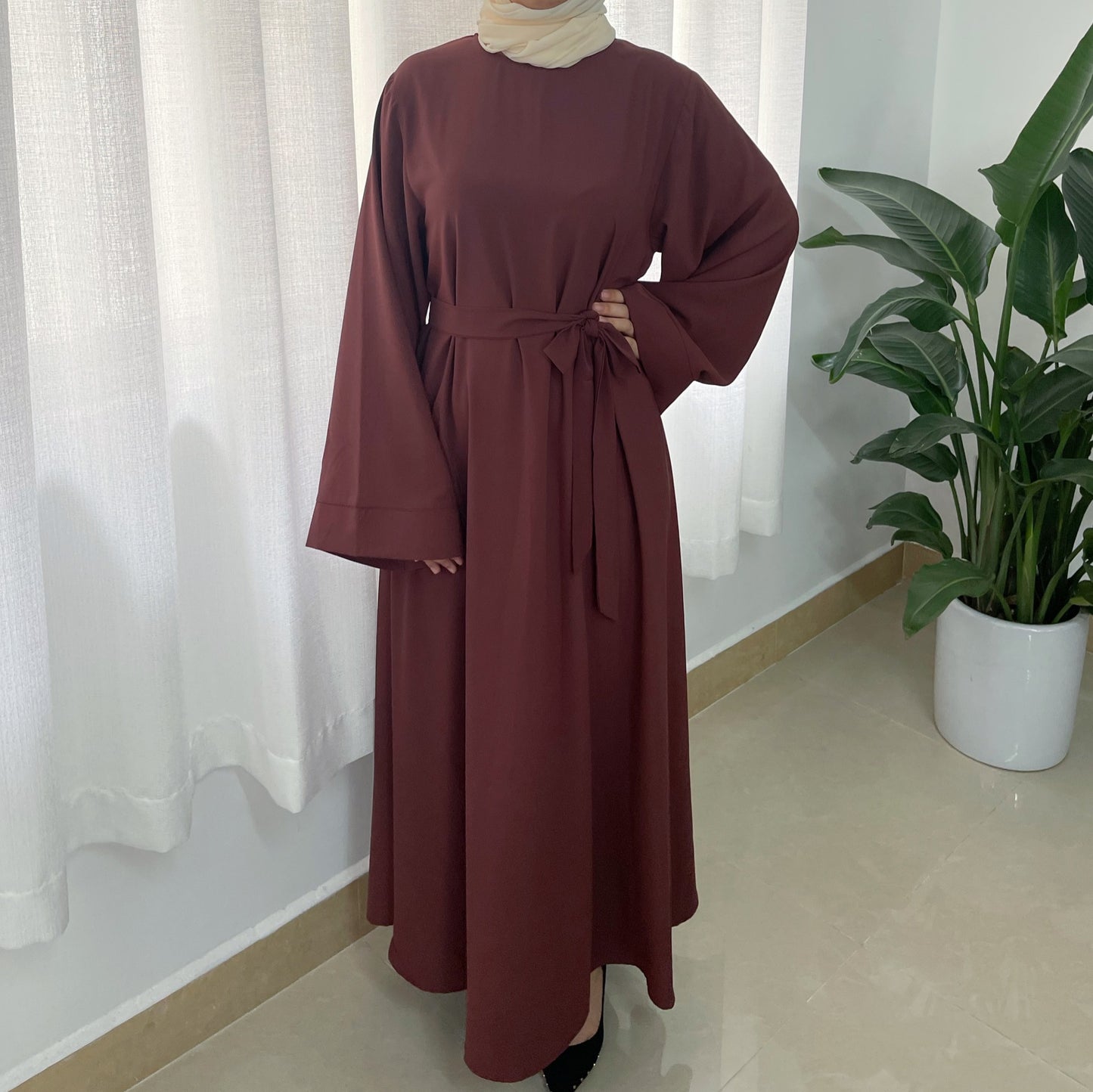 Plus Size Loose Women Waist Strap Abaya