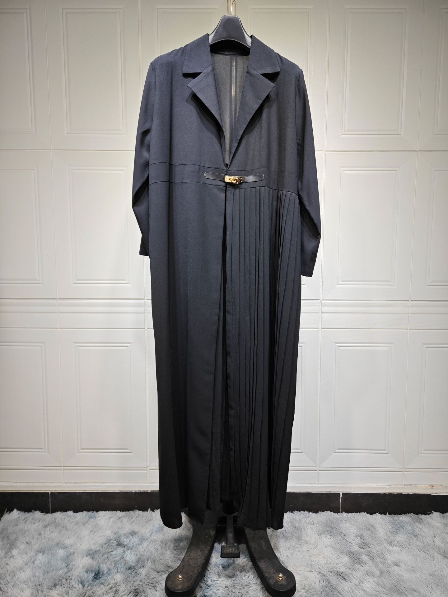 Pleated Muslim Women Open Abaya Dress With Buckle