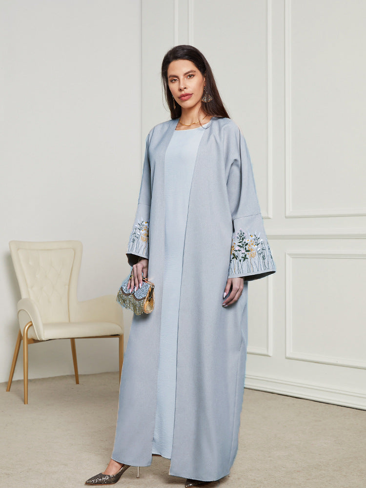 Elegant Embroidered Floral Sleeve Abaya Kaftan Dress