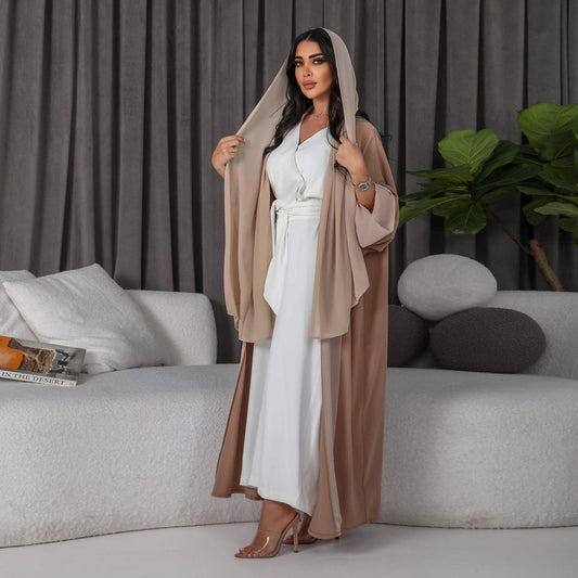 Muslim Ice Silk Chiffon Patchwork Open Kaftan