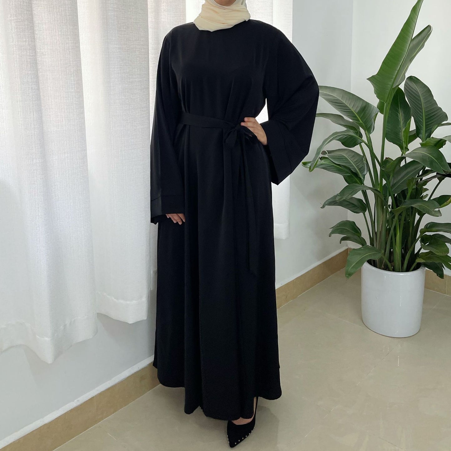 Plus Size Loose Women Waist Strap Abaya