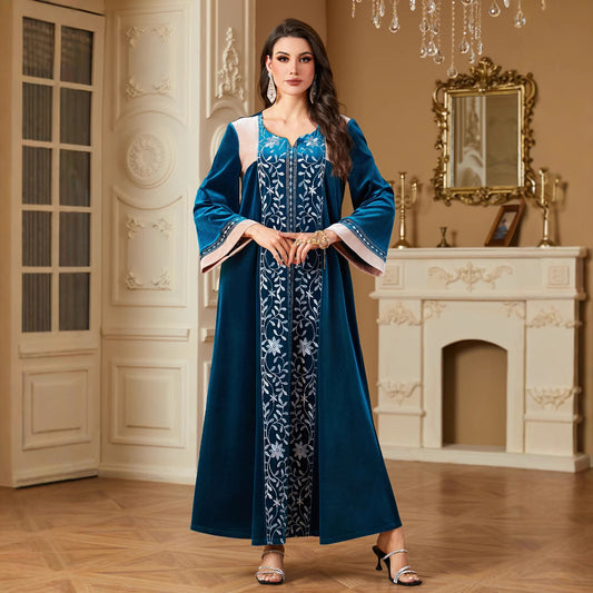 Long Embroidered Muslim Frock Styled Dress