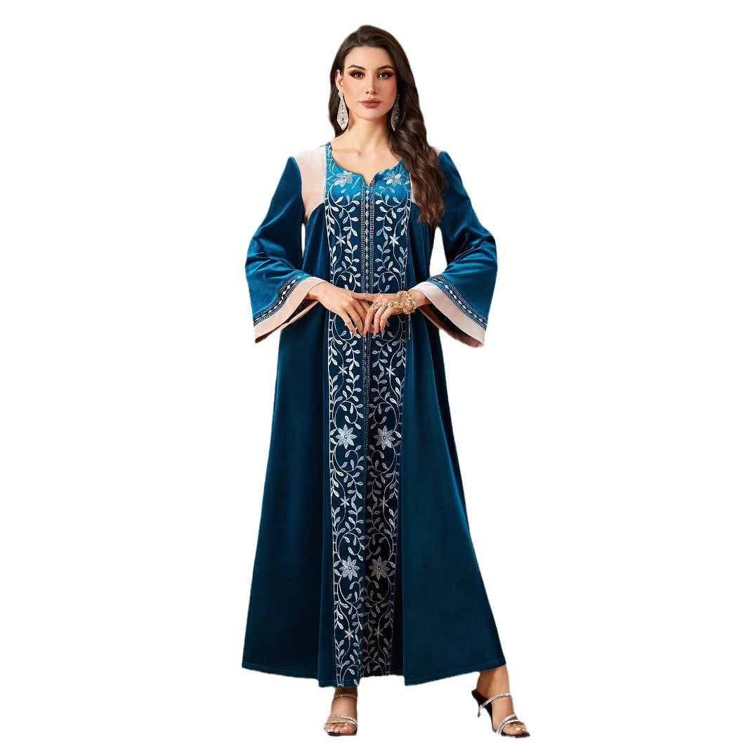 Long Embroidered Muslim Frock Styled Dress