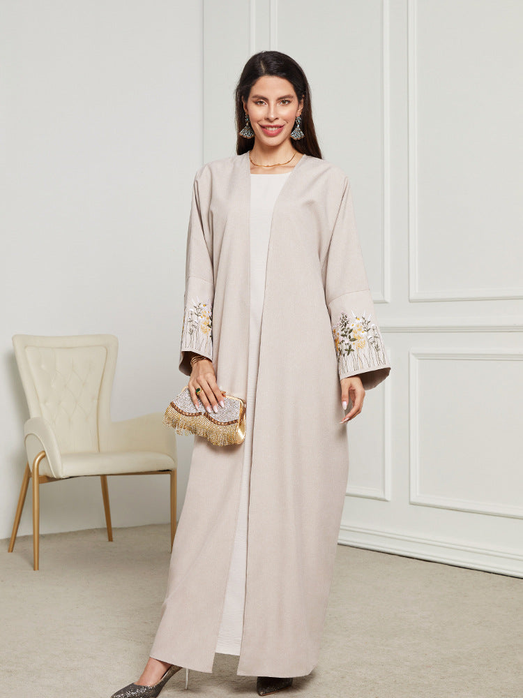Elegant Embroidered Floral Sleeve Abaya Kaftan Dress