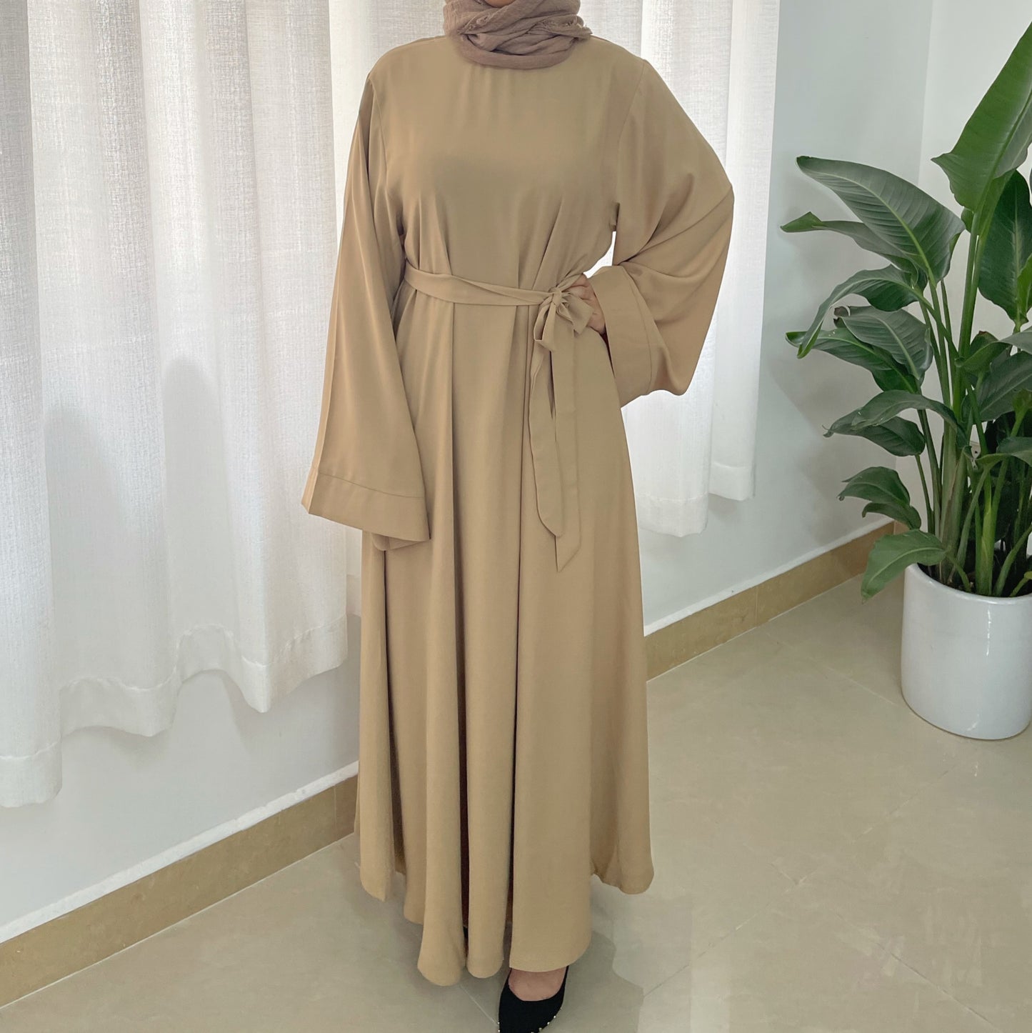 Plus Size Loose Women Waist Strap Abaya