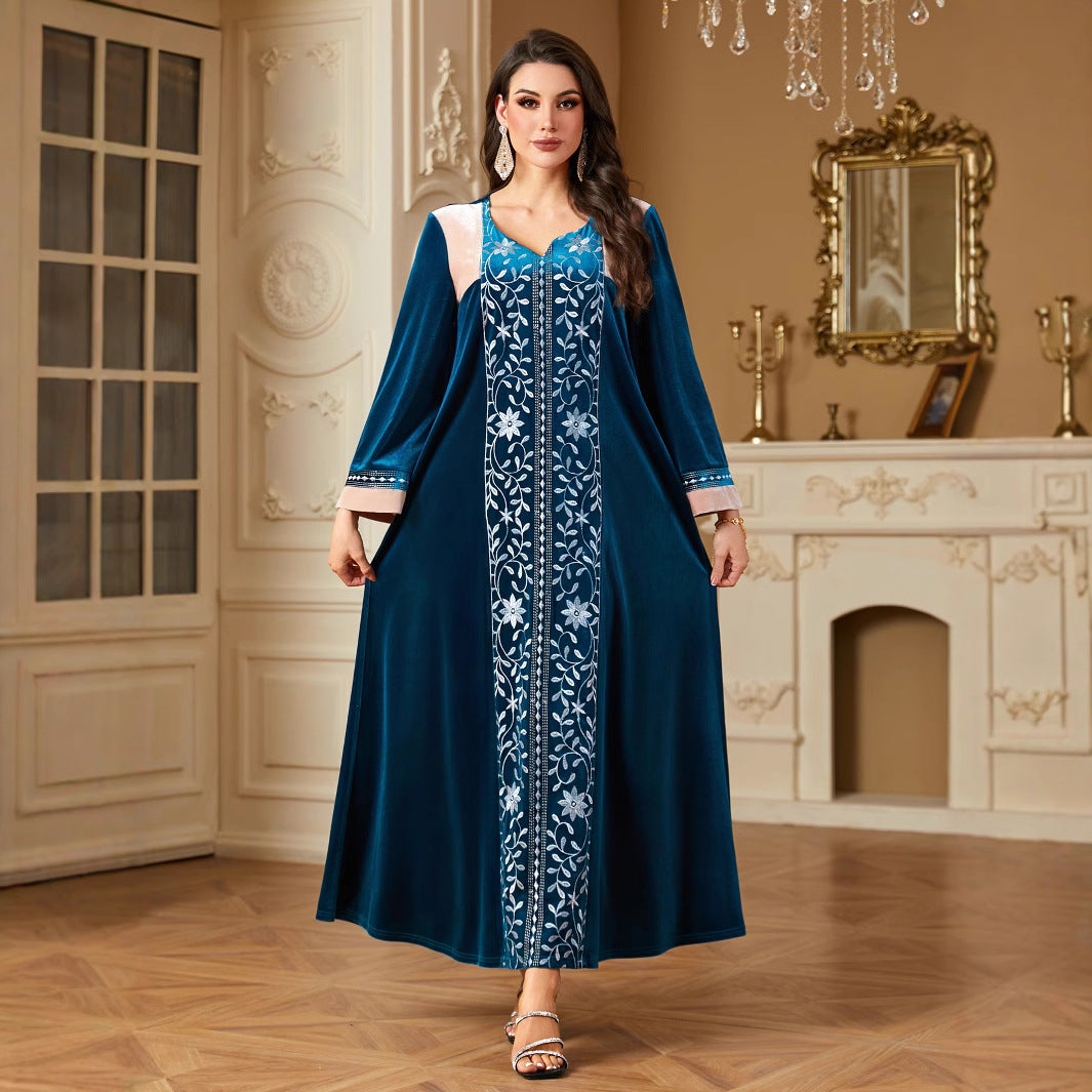 Long Embroidered Muslim Frock Styled Dress