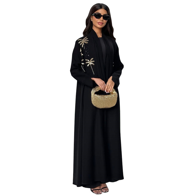 Fashion Long Sleeve Embroidered Splicing Robe