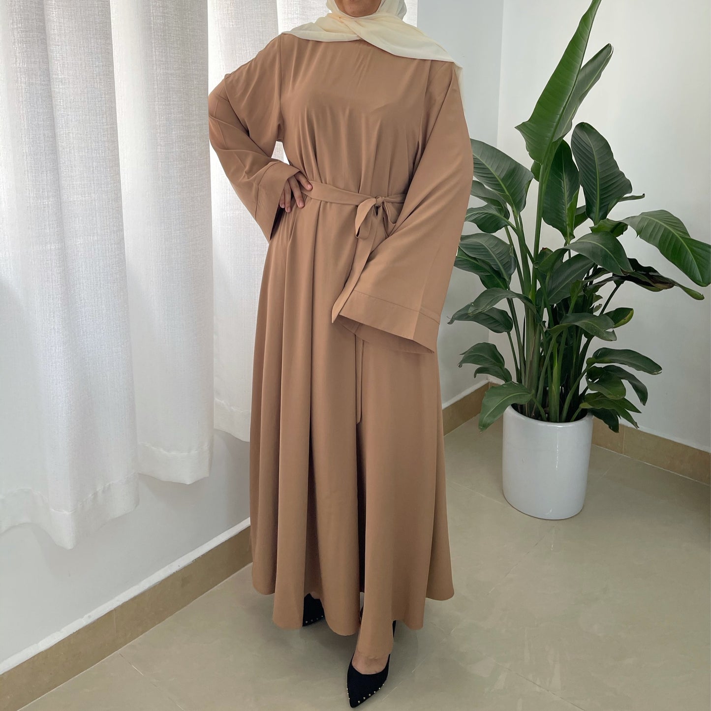 Plus Size Loose Women Waist Strap Abaya