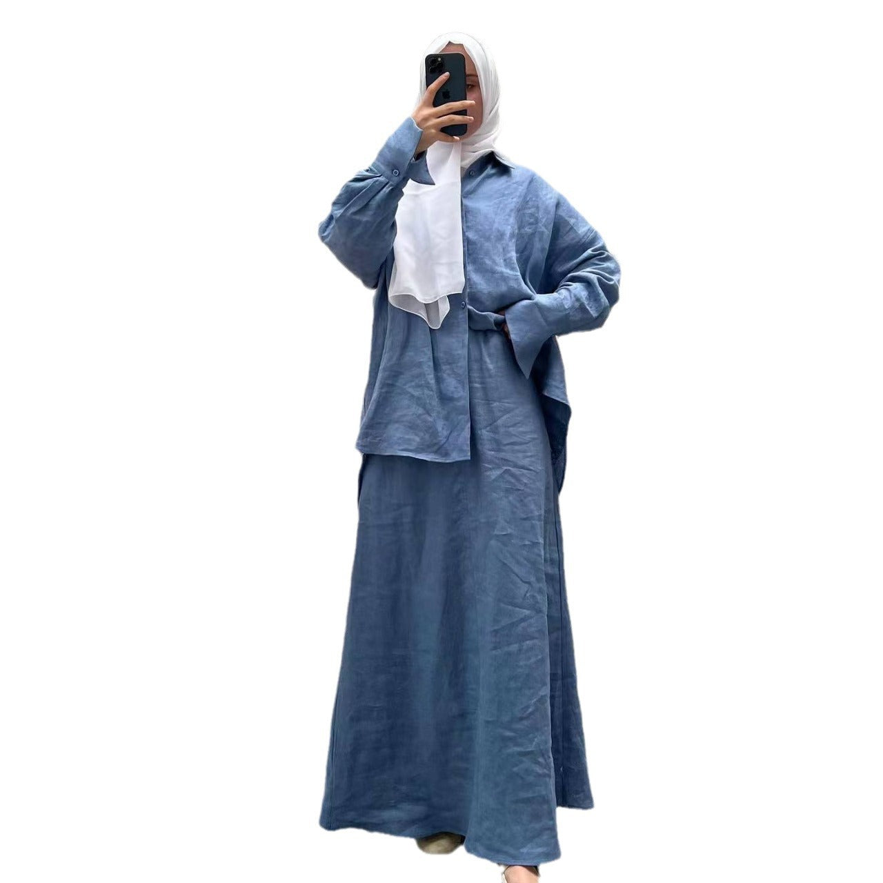 Women's Loose Long Sleeve Shirt Skirt