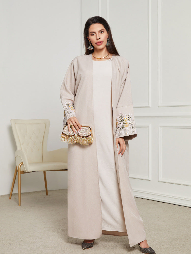 Elegant Embroidered Floral Sleeve Abaya Kaftan Dress
