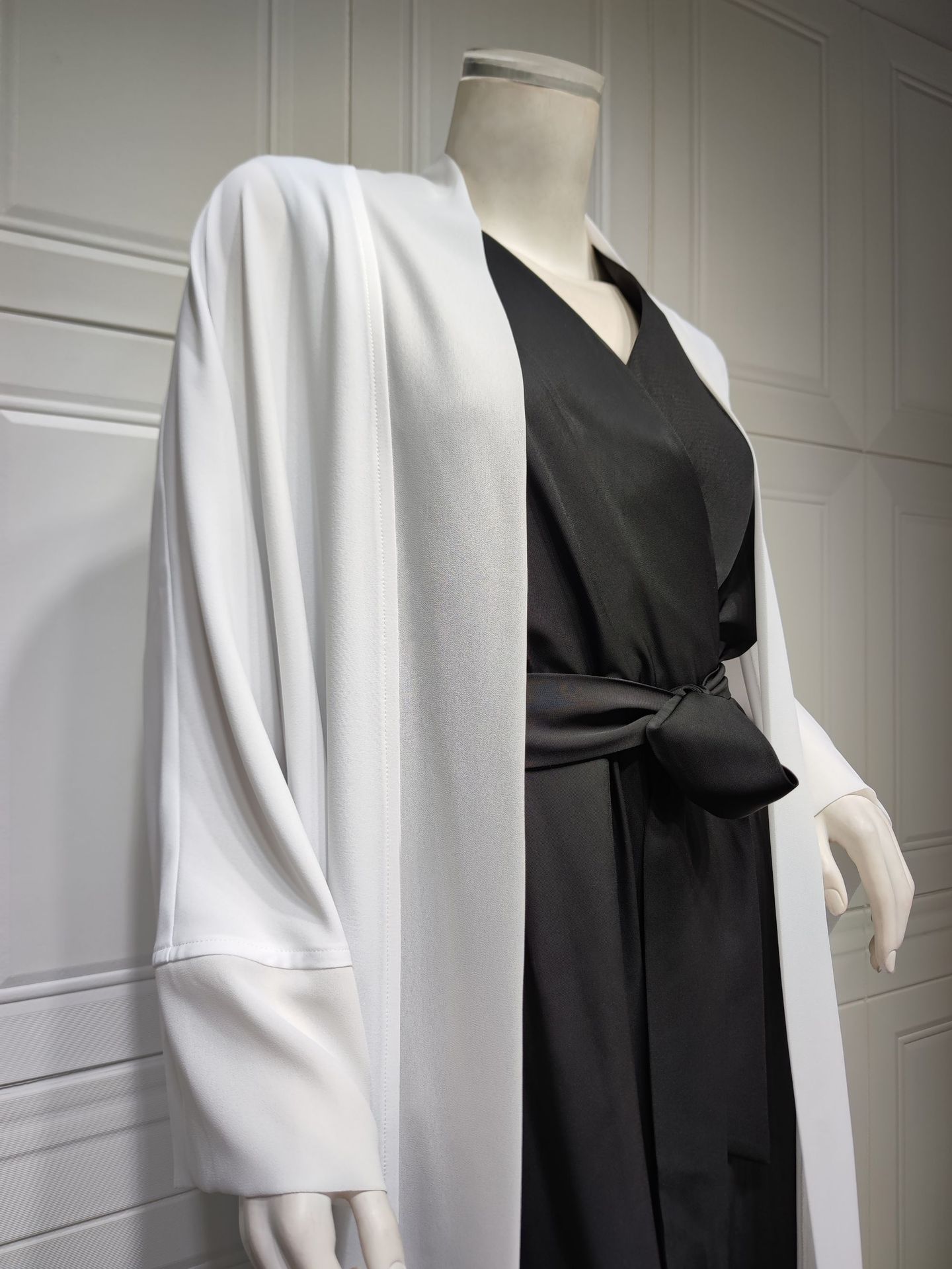 Muslim Ice Silk Chiffon Patchwork Open Kaftan