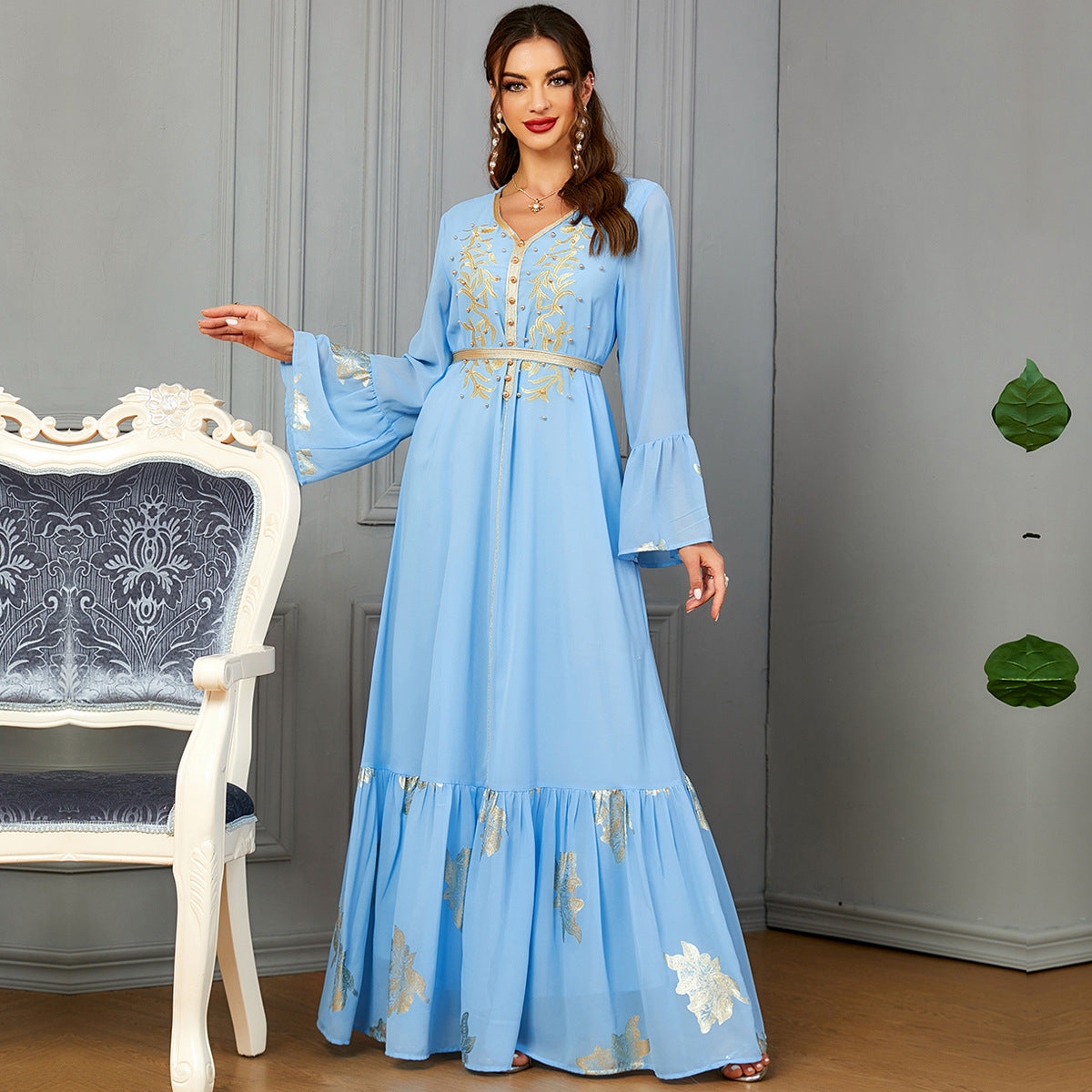 Women's Muslim Kaftan Dress With Belt