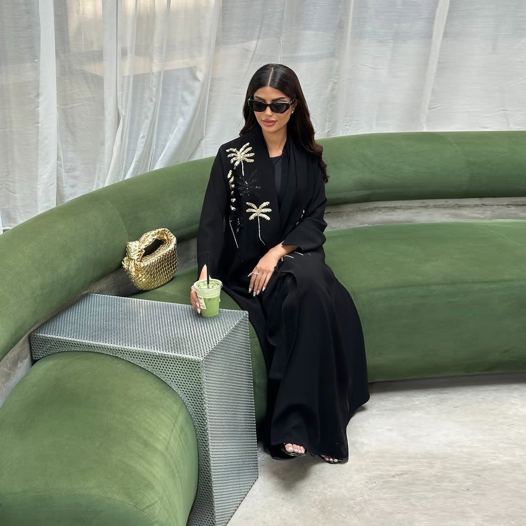 Fashion Long Sleeve Embroidered Splicing Robe