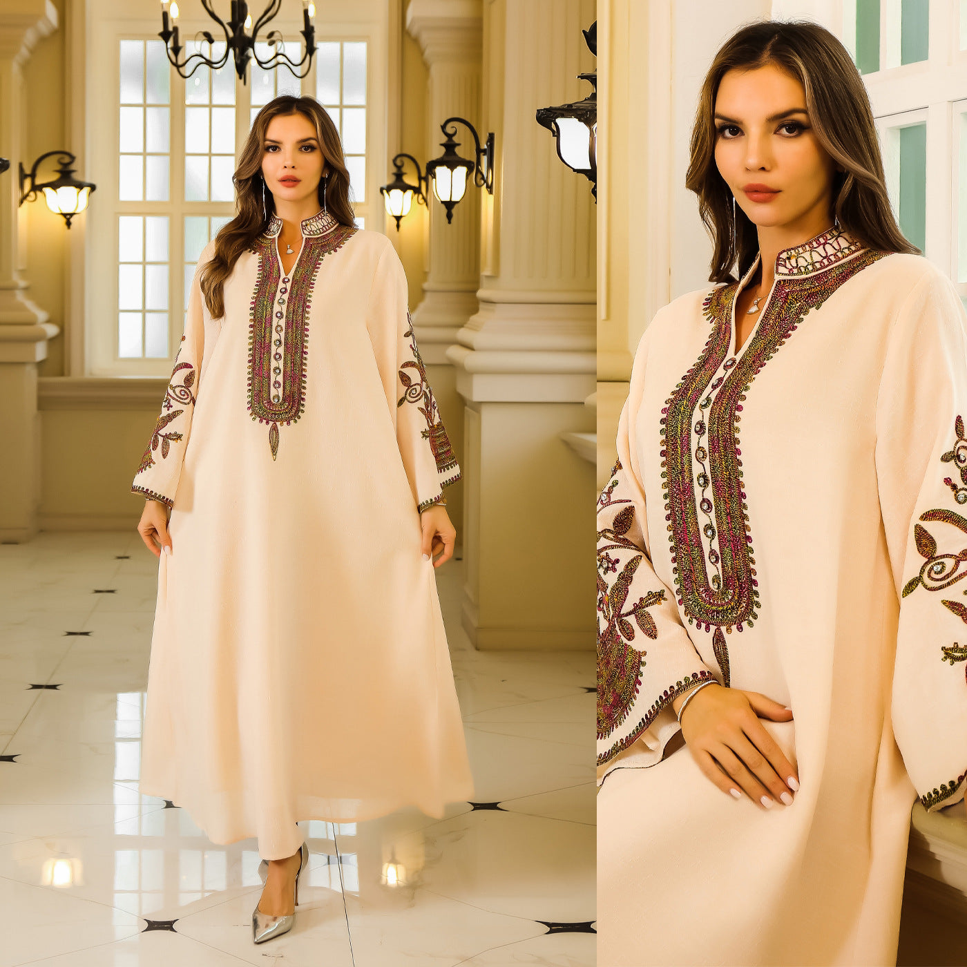Fashion Muslim Neck Embroidered Robe