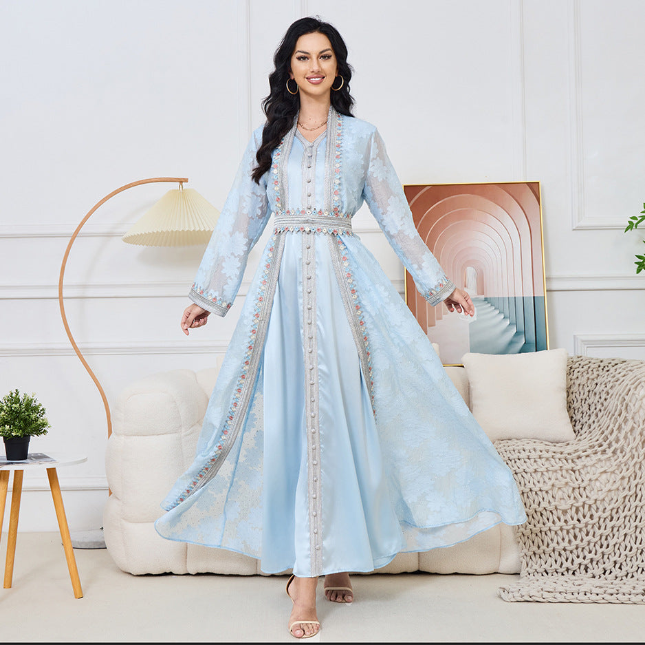 Light Blue Kaftan Abaya with Pleated Design