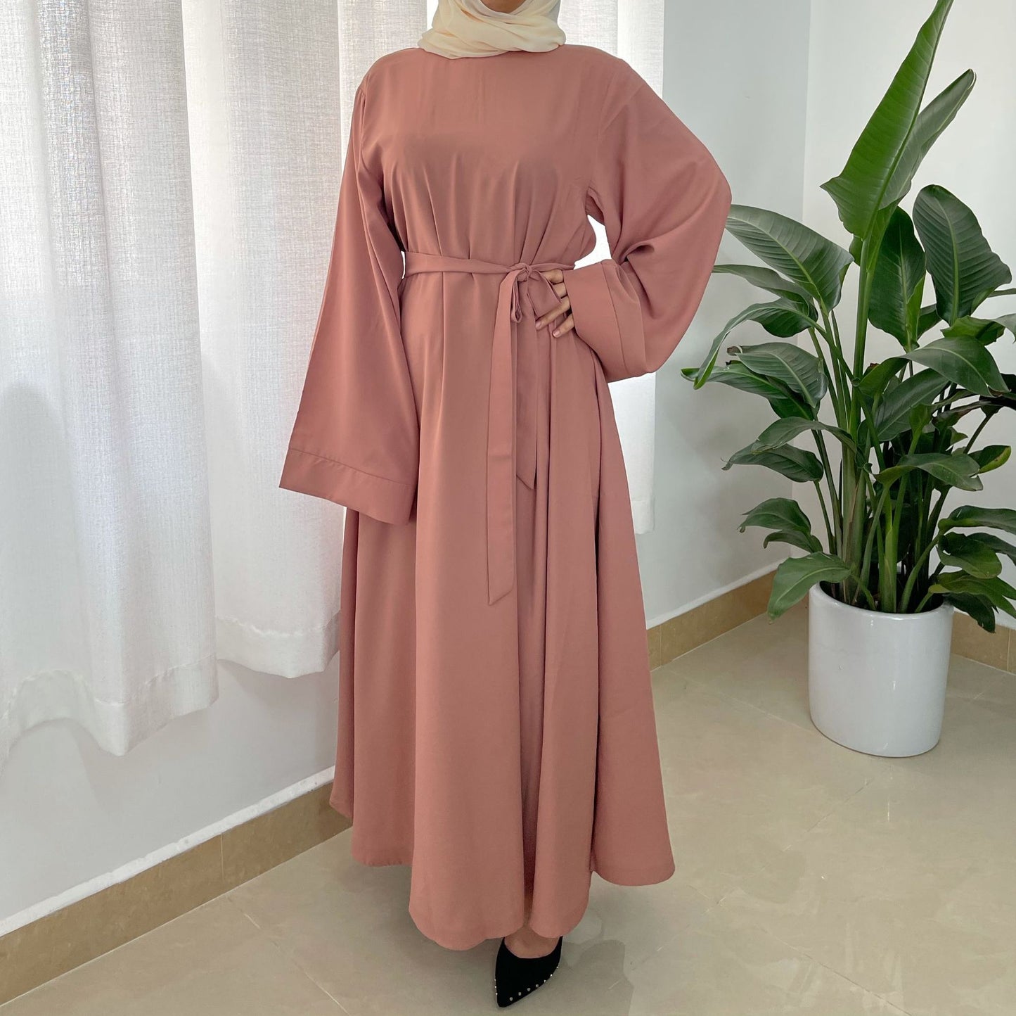 Plus Size Loose Women Waist Strap Abaya