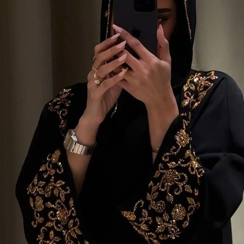 Long Sleeve Floral Embroidered Muslim Dress