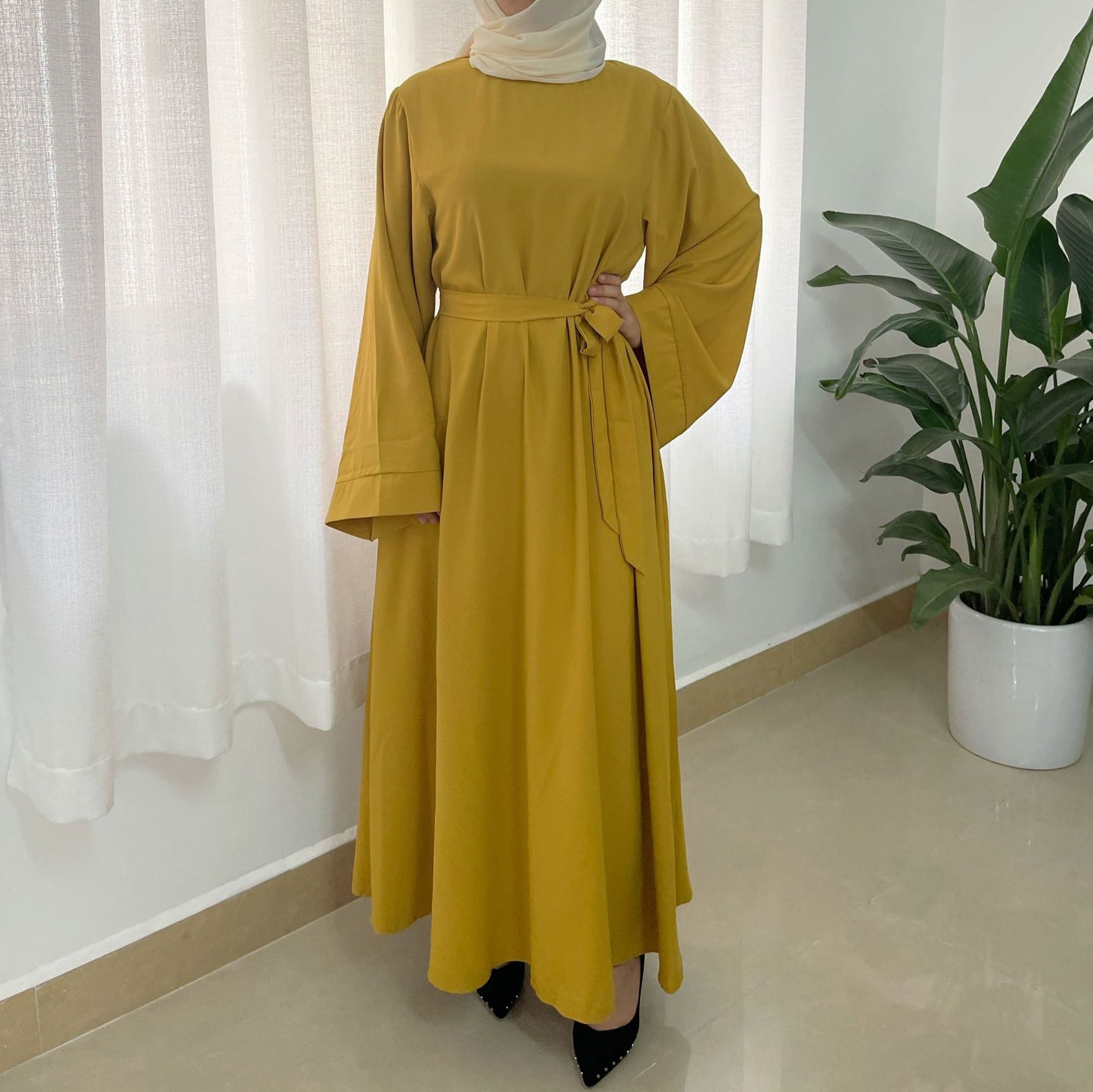 Plus Size Loose Women Waist Strap Abaya