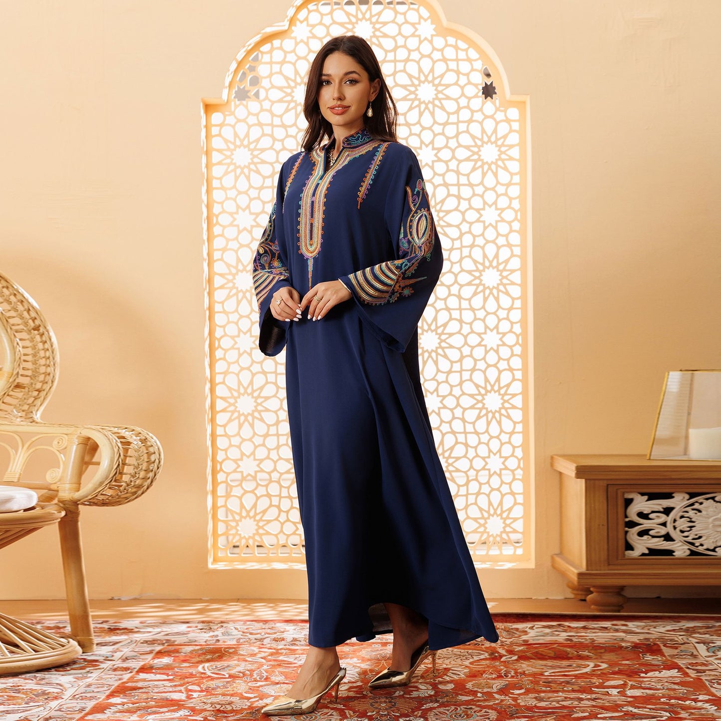 Multicolor Threads Embroidery Hummingbird Dress