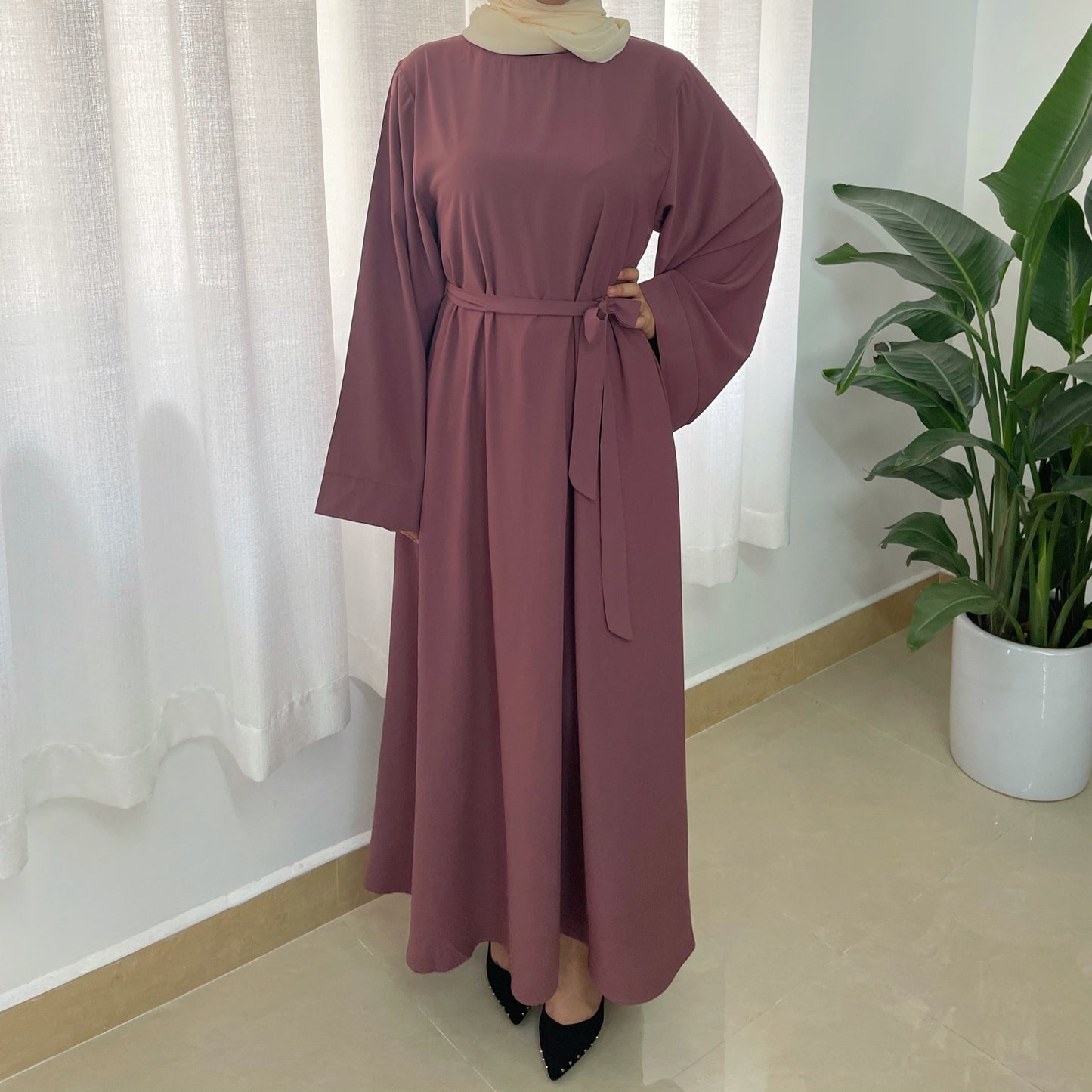 Plus Size Loose Women Waist Strap Abaya