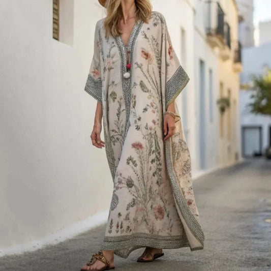 Long Sleeve Linen Vacation Maxi Kaftan