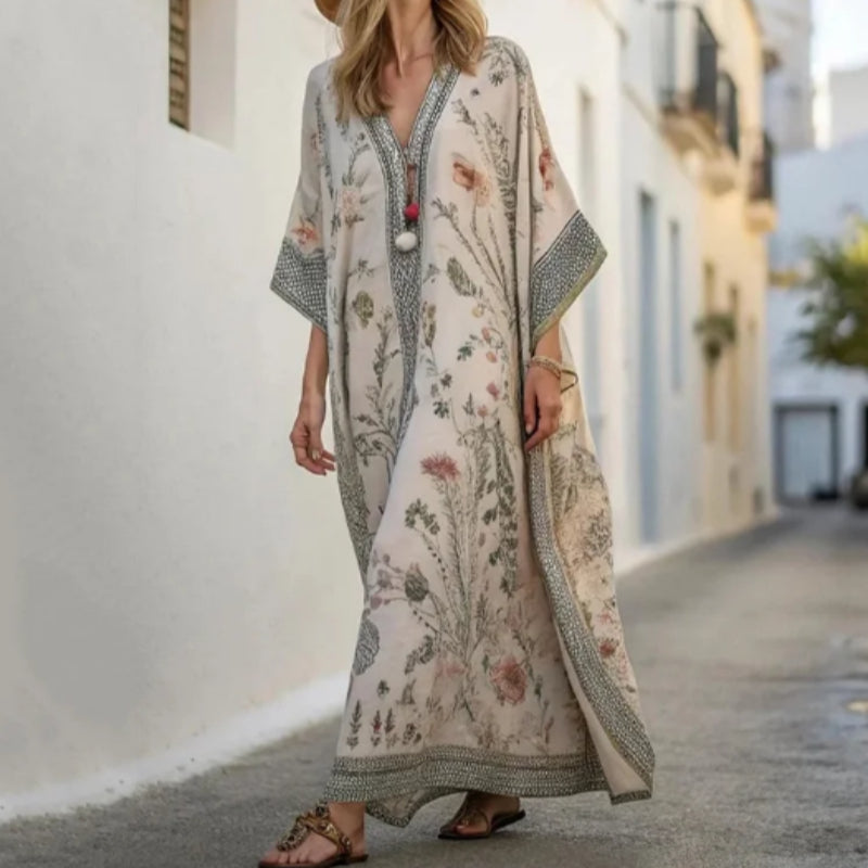Long Sleeve Linen Vacation Maxi Kaftan