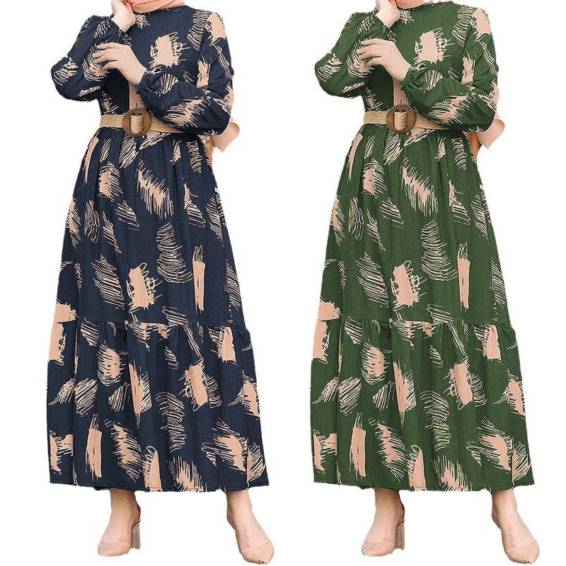 Elegant Muslim Women's Dress With Belt