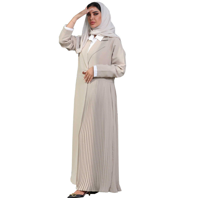 Pleated Muslim Women Open Abaya Dress With Buckle