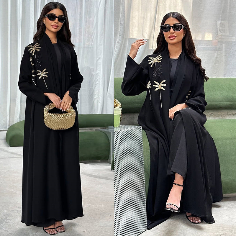Fashion Long Sleeve Embroidered Splicing Robe