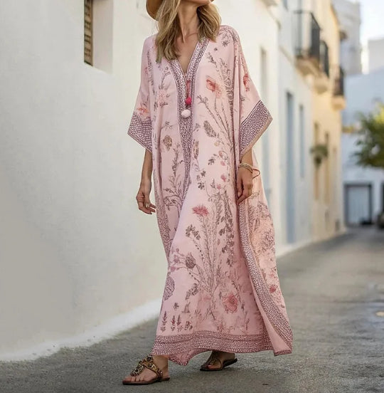 Long Sleeve Linen Vacation Maxi Kaftan