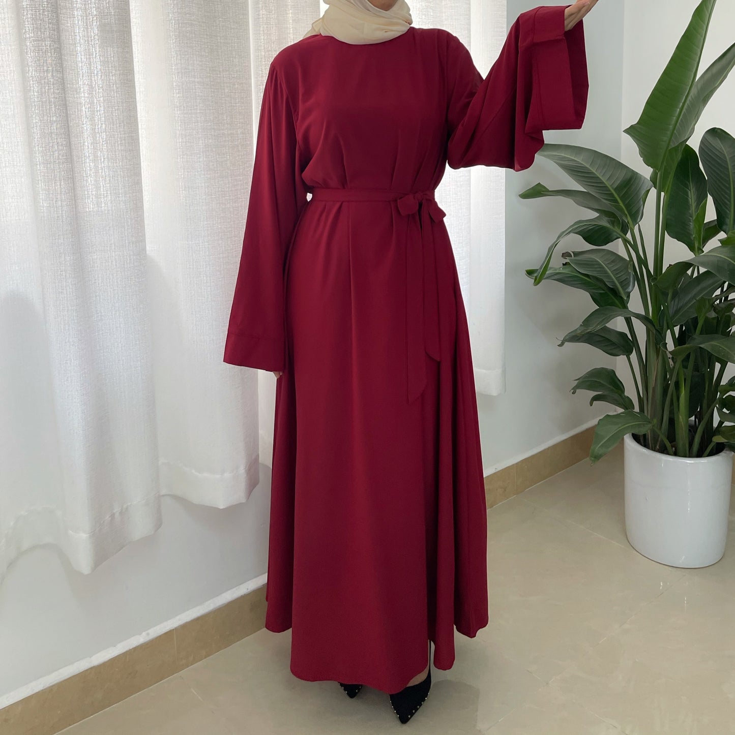 Plus Size Loose Women Waist Strap Abaya